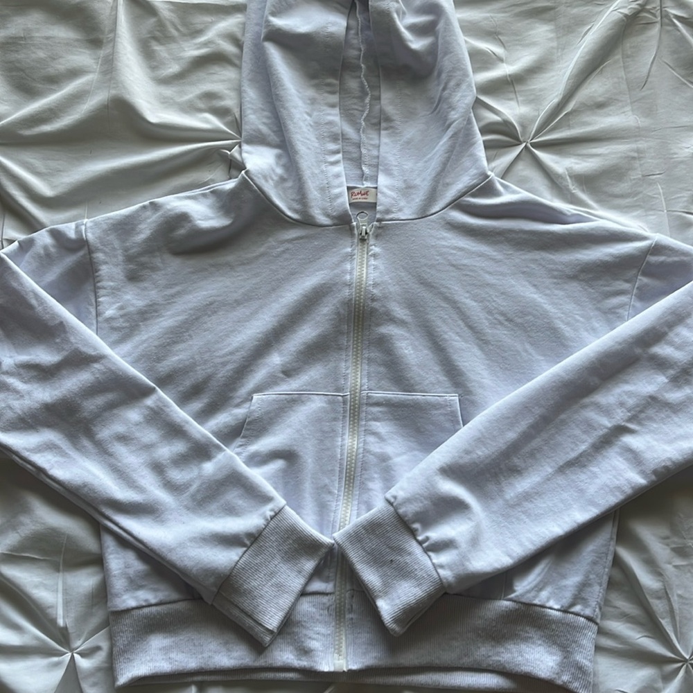 shein cropped zip up, medium, white